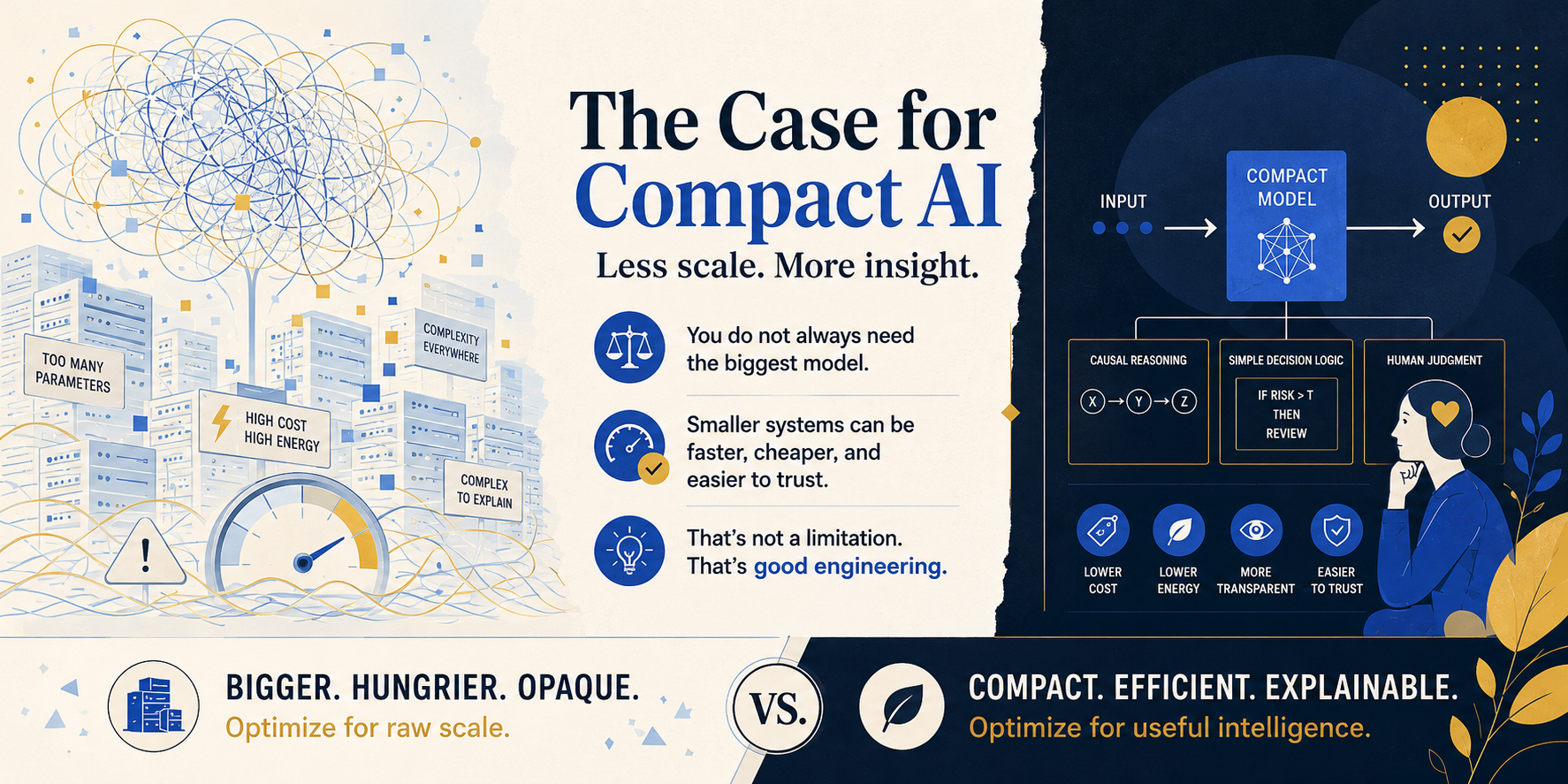 The case for compact AI: smarter questioning beats planetary-scale compute.